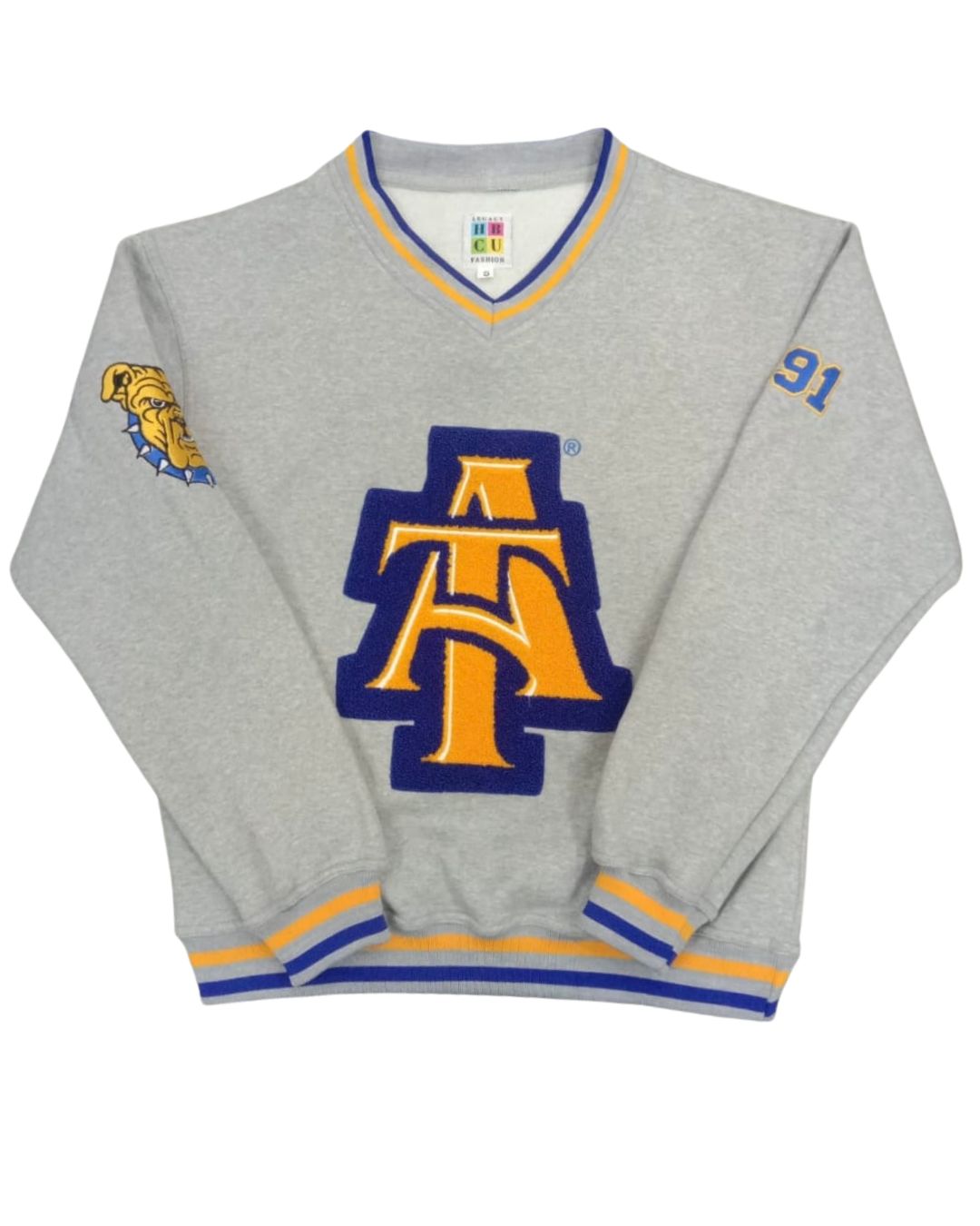 A&T V-Neck Unisex Sweatshirt | NCAT Aggie Pride Chenille Logo | Grey or Cream HBCU Apparel (S-4XL)