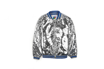 HAMPTON Women's Silver Sequin Bomber Jacket