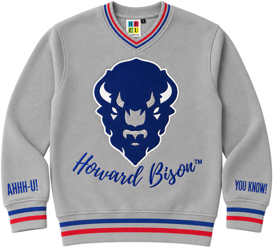 Howard Bison™ Grey Varsity V-Neck Sweatshirt