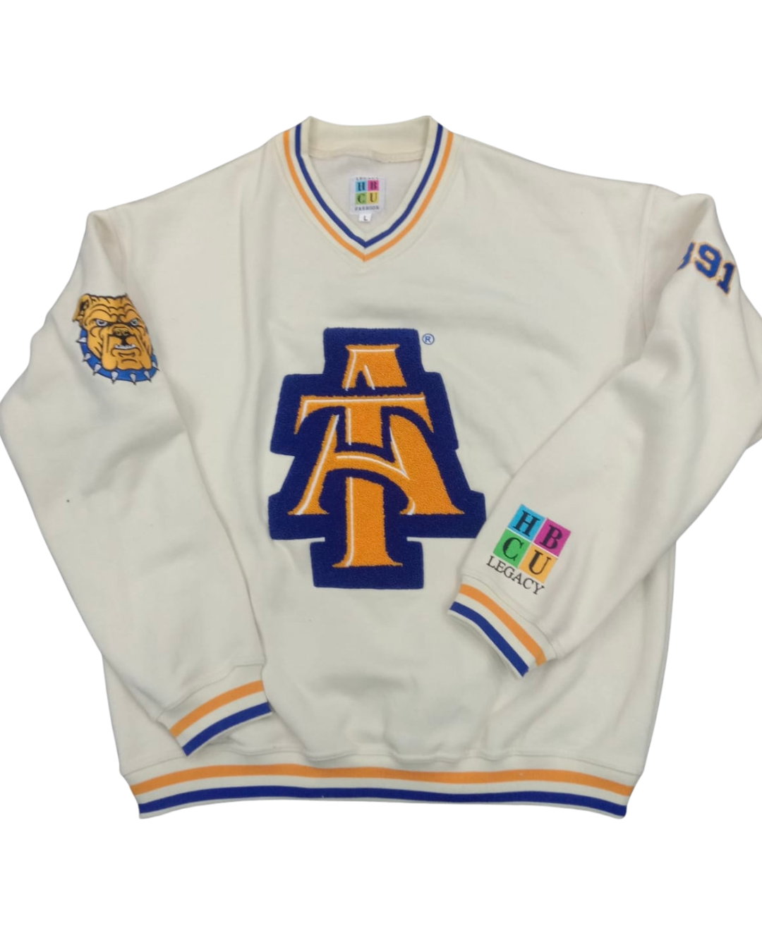 A&T V-Neck Unisex Sweatshirt | NCAT Aggie Pride Chenille Logo | Grey or Cream HBCU Apparel (S-4XL)